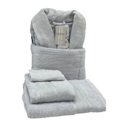 Банный набор Volenka SHA-00002608 халат + банное полотенце 70х140 см + полотенце для рук 50х90 см + мочалка-перчатка, серый