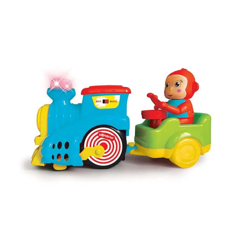 Интерактивная игрушка Азбукварик 2584В Музыкальная игрушка. Веселый паровозик, голубой, 3+ лет
