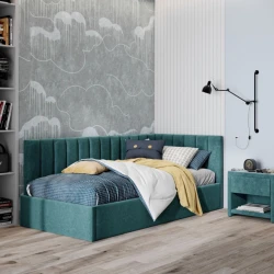 Односпальная кровать Art_tek_yataq 20, ламинат/текстиль, бирюзовая, 200x85x90 см Односпальная кровать Art_tek_yataq 20, ламинат/текстиль, бирюзовая, 200x85x90 см