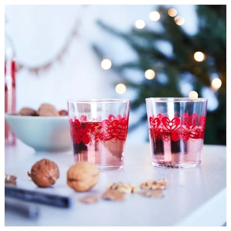 Набор стаканов IKEA Vinterfint 705.395.15, стекло, 30 мл, прозрачные/красные, 6 шт