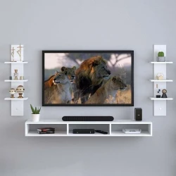 Тумба под TV Elegant Wood ZARR255, ламинат, белый, 160x93x32.5 см Тумба под TV Elegant Wood ZARR255, ламинат, белый, 160x93x32.5 см