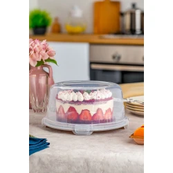 Контейнер для торта и сладостей, пластик, серый/прозрачный, 25х12 см