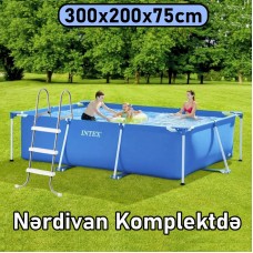 Hovuz Intex 3834TX28272N, karkas, həcm 3834 l, mavi, 300x200x75 sm, düzbucaq - 3834TX28272N
