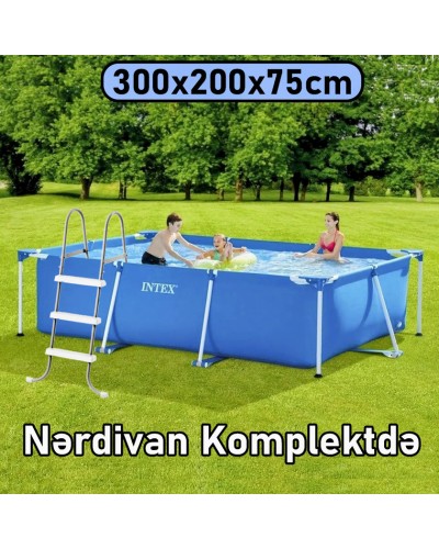 Hovuz Intex 3834TX28272N, karkas, həcm 3834 l, mavi, 300x200x75 sm, düzbucaq - 3834TX28272N