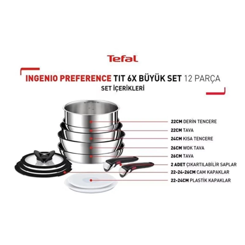 Набор посуды для готовки Tefal Ingenio Preference Titanium 6X, титан, серебристый, 12 предметов Набор посуды для готовки Tefal Ingenio Preference Titanium 6X, титан, серебристый, 12 предметов