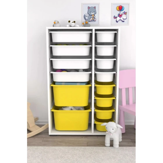 Шкаф для игрушек Pratico I39042, белый/желтый, 30x69.5x109 см Шкаф для игрушек Pratico I39042, белый/желтый, 30x69.5x109 см