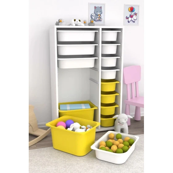 Шкаф для игрушек Pratico I39042, белый/желтый, 30x69.5x109 см Шкаф для игрушек Pratico I39042, белый/желтый, 30x69.5x109 см