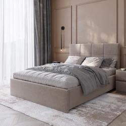 Двуспальная кровать Art_ikili_yataq 97, текстиль, светло-серая, 120x180х200 см