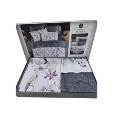 Yataq dəsti DO&GO DO1, yorğan üzü 200х220 sm, mələfə 220х240 sm, yastıq üzləri 70x70 sm, 50х70 sm, ikinəfərlik, satin, ağ/boz