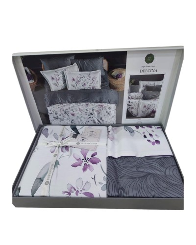 Yataq dəsti DO&GO DO1, yorğan üzü 200х220 sm, mələfə 220х240 sm, yastıq üzləri 70x70 sm, 50х70 sm, ikinəfərlik, satin, ağ/boz