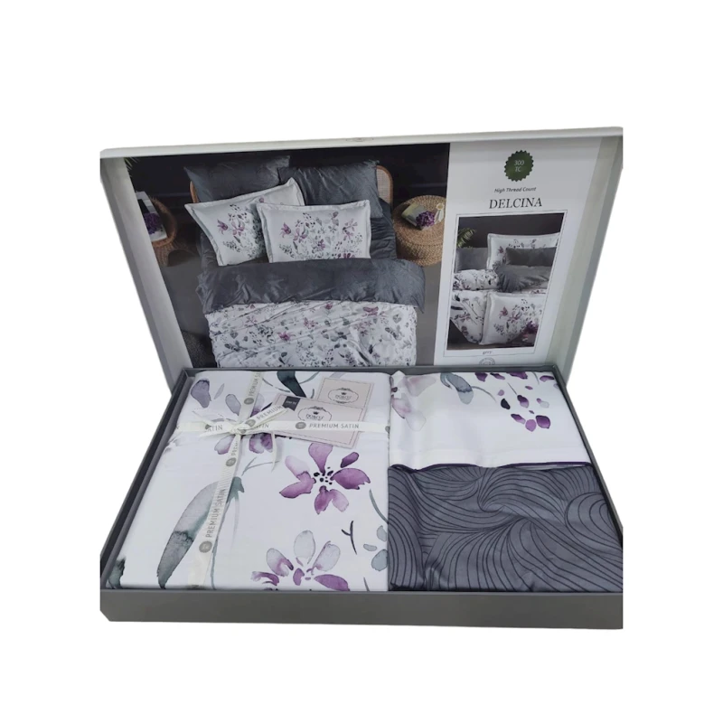 Комплект постельного белья DO&GO DO1, пододеяльник 200х220 см, простыня 220х240 см, наволочки 70x70 см, 50х70 см, двуспальный, сатин, белый/серый