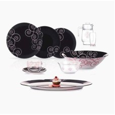 Süfrə qab-qacaq dəsti Luminarc Marah Blue Dinnerware, 46 əd, 6 nəfərlik, ağ/qara