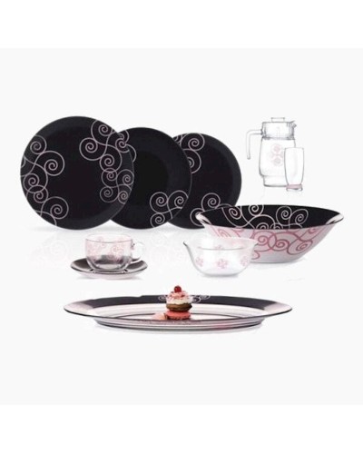 Süfrə qab-qacaq dəsti Luminarc Marah Blue Dinnerware, 46 əd, 6 nəfərlik, ağ/qara