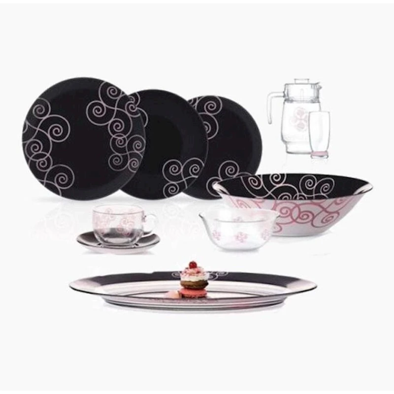 Набор столовой посуды Luminarc Marah Blue Dinnerware, 46 шт, 6 персон, белый/черный Набор столовой посуды Luminarc Marah Blue Dinnerware, 46 шт, 6 персон, белый/черный