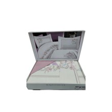 Yataq dəsti NV13 yorğan üzü 200x220 sm, mələfə 240x260 sm, 4 yastıq üzü 50x70 sm, pambıq, ağ/çəhrayı