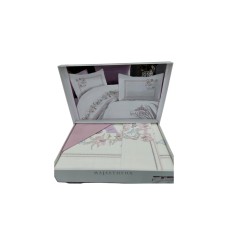 Yataq dəsti NV13 yorğan üzü 200x220 sm, mələfə 240x260 sm, 4 yastıq üzü 50x70 sm, pambıq, ağ/çəhrayı