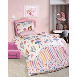 Uşaq yataq dəsti Sahara SHA-000094, yorğan üzü 160x220 sm, mələfə 160x240 sm, yastıq üzü 50x70 sm, pambıq, ağ/çəhrayı