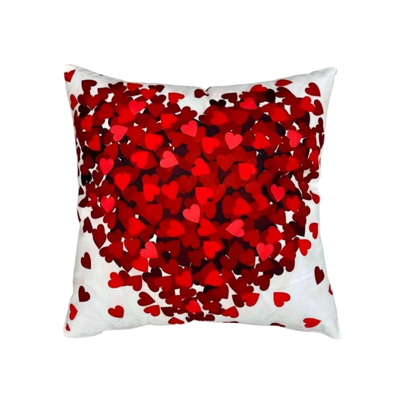 Подушка декоративная VM317, сердечки, 45x45 см, белая/красная