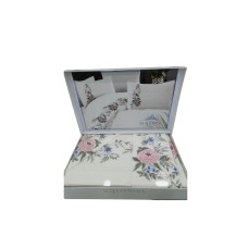 Yataq dəsti NV14 yorğan üzü 200x220 sm, mələfə 240x260 sm, 4 yastıq üzü 50x70 sm, pambıq, ağ/çəhrayı
