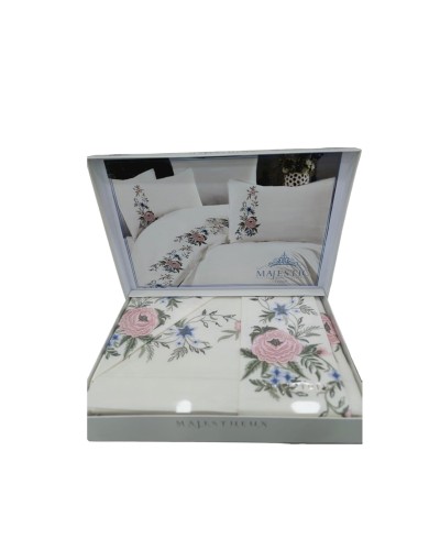 Yataq dəsti NV14 yorğan üzü 200x220 sm, mələfə 240x260 sm, 4 yastıq üzü 50x70 sm, pambıq, ağ/çəhrayı