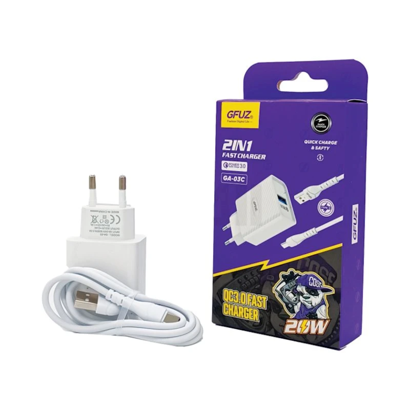 Сетевое зарядное устройство GFUZ GA-03C, Type-C, 20 W, White Сетевое зарядное устройство GFUZ GA-03C, Type-C, 20 W, White
