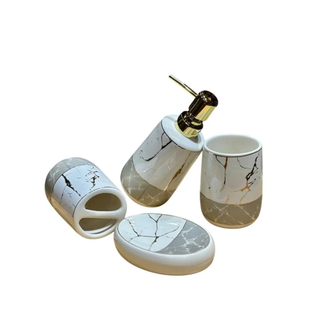 Набор для ванной AA-ES-065, керамика, белый/серый, 4 предмета Набор для ванной AA-ES-065, керамика, белый/серый, 4 предмета