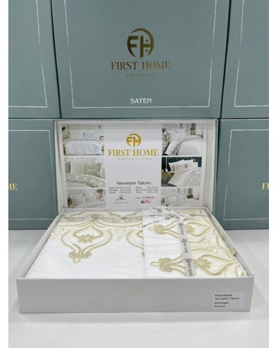 Yataq dəsti FIRST HOME, satin, pambıq, ikinəfərlik, yorğan üzü 200x220 sm, çarşaf 250x250 sm, yastıq üzü 50x70 sm 2 əd - TP-TK-228
