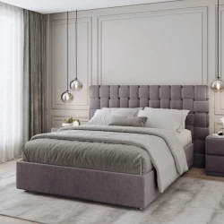 Двуспальная кровать Art_ikili_yataq 61, ламинат/текстиль, коричневая, 120x180х200 см