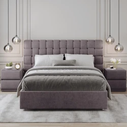 Двуспальная кровать Art_ikili_yataq 61, ламинат/текстиль, коричневая, 120x180х200 см