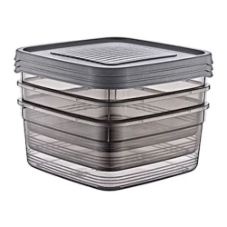 Набор контейнеров для хранения Hobby Life Festiva Square 21375, пластик, прозрачный/черный, 1.6 л, 17.3x17.3x7.8 см, 3 шт Набор контейнеров для хранения Hobby Life Festiva Square 21375, пластик, прозрачный/черный, 1.6 л, 17.3x17.3x7.8 см, 3 шт