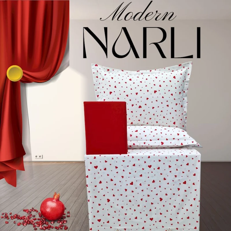 Yataq dəsti Narlı 1183, yorğan üzü 200x220 sm, mələfə 240x260 sm, yastıq üzü 50x70 sm, ikinəfərlik, pambıq, rəngbərəng