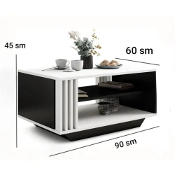 Журнальный стол ev_12116137, ламинат, белый/черный, 90x60x45 см