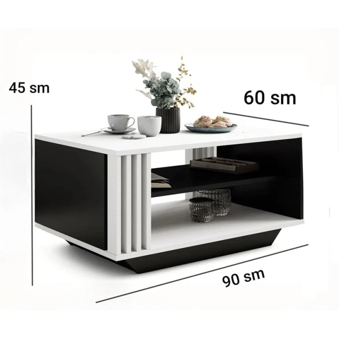 Журнальный стол ev_12116137, ламинат, белый/черный, 90x60x45 см Журнальный стол ev_12116137, ламинат, белый/черный, 90x60x45 см