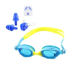 Üzgüçülük üçün eynək Speedo rəngbərəng, uşaqlar üçün, silikon kəmərli, UV şüşəli + qulaqlar və burun üçün tıxaclar - Kahnsport 0015