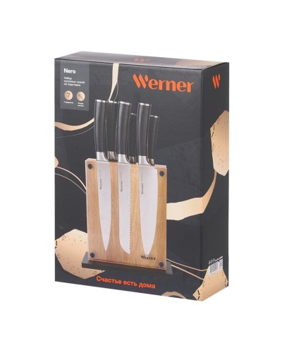 Bıçaq dəsti Werner Nero 51949, polad/plastik, altlıq ilə, 6 əd