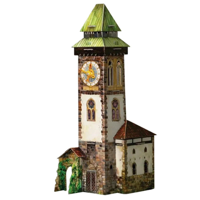 Сборная модель UMBUM Средневековый город Башня с часами, из картона, 30 элементов