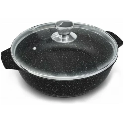 Жаровня Нева Металл Каменная 186525, 24 см, с крышкой, алюминий, черная