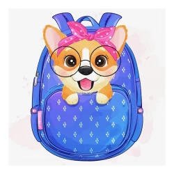 Холст на картоне с контуром Rosa Start Собачка в рюкзаке, 20х20 см, хлопок, акрил