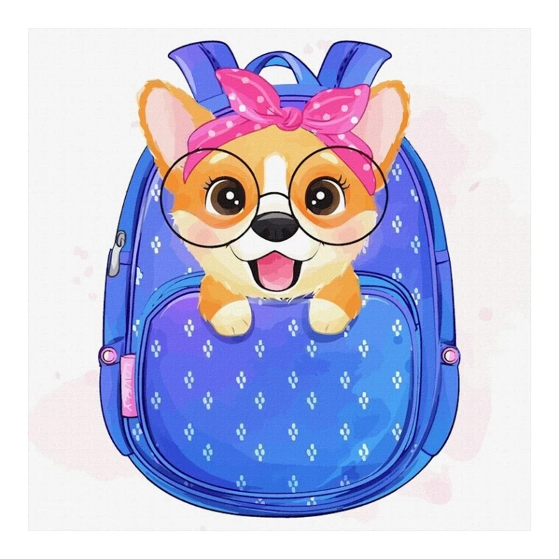 Холст на картоне с контуром Rosa Start Собачка в рюкзаке, 20х20 см, хлопок, акрил Холст на картоне с контуром Rosa Start Собачка в рюкзаке, 20х20 см, хлопок, акрил