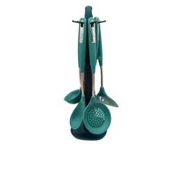 Набор кухонных принадлежностей Sarina 5356, 6 шт, силикон, с петлей для подвешивания, на подставке, зеленый