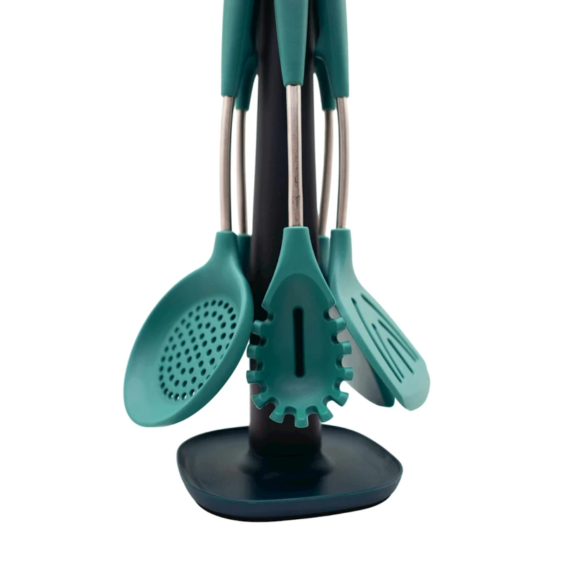 Набор кухонных принадлежностей Sarina 5356, 6 шт, силикон, с петлей для подвешивания, на подставке, зеленый Набор кухонных принадлежностей Sarina 5356, 6 шт, силикон, с петлей для подвешивания, на подставке, зеленый