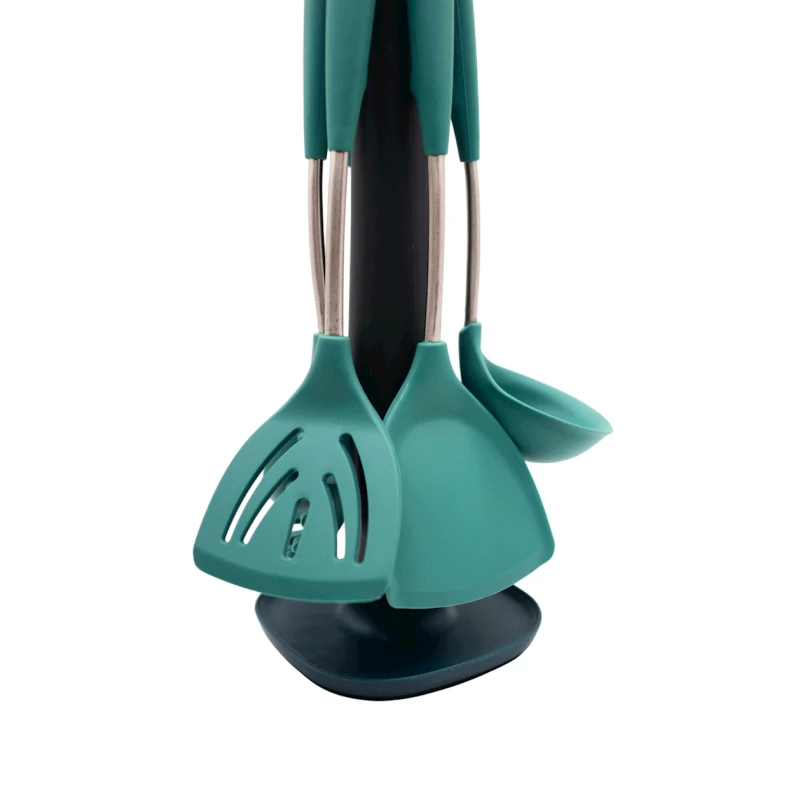 Набор кухонных принадлежностей Sarina 5356, 6 шт, силикон, с петлей для подвешивания, на подставке, зеленый Набор кухонных принадлежностей Sarina 5356, 6 шт, силикон, с петлей для подвешивания, на подставке, зеленый