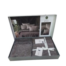 Yataq dəsti DO&GO DO11, yorğan üzü 200х220 sm, mələfə 220х240 sm, yastıq üzləri 70x70 sm, 50х70 sm, ikinəfərlik, satin, qəhvəyi