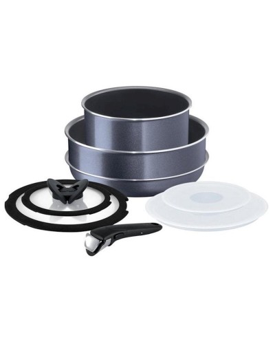 Qab-qacaq dəsti Tefal Ingenio Titanium Elegance, 3 ədəd, tayqulp 20 sm, tavalar 26 sm, alüminium, qapaq ilə, boz