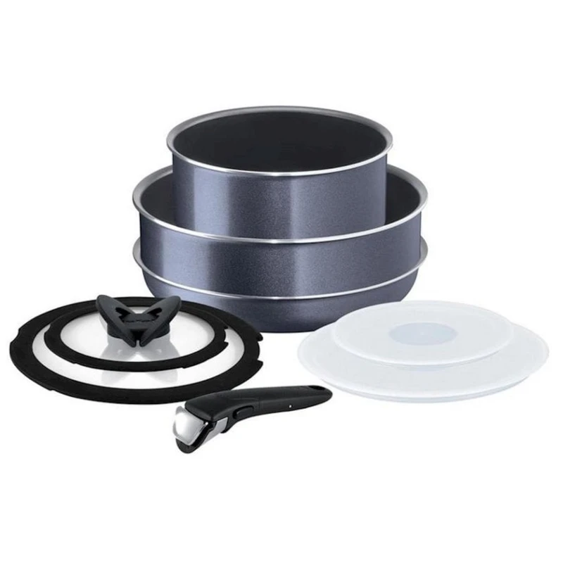 Набор посуды Tefal Ingenio Titanium Elegance, 3 шт, ковш 20 см, сковородки 26 см, алюминий, с крышкой, серый Набор посуды Tefal Ingenio Titanium Elegance, 3 шт, ковш 20 см, сковородки 26 см, алюминий, с крышкой, серый