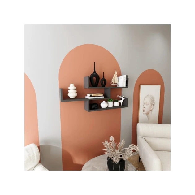 Полка настенная Art Mebel 58, ламинат, 44х95х15 см, серая Полка настенная Art Mebel 58, ламинат, 44х95х15 см, серая