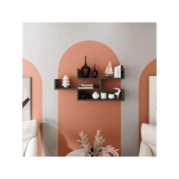 Полка настенная Art Mebel 58, ламинат, 44х95х15 см, серая Полка настенная Art Mebel 58, ламинат, 44х95х15 см, серая