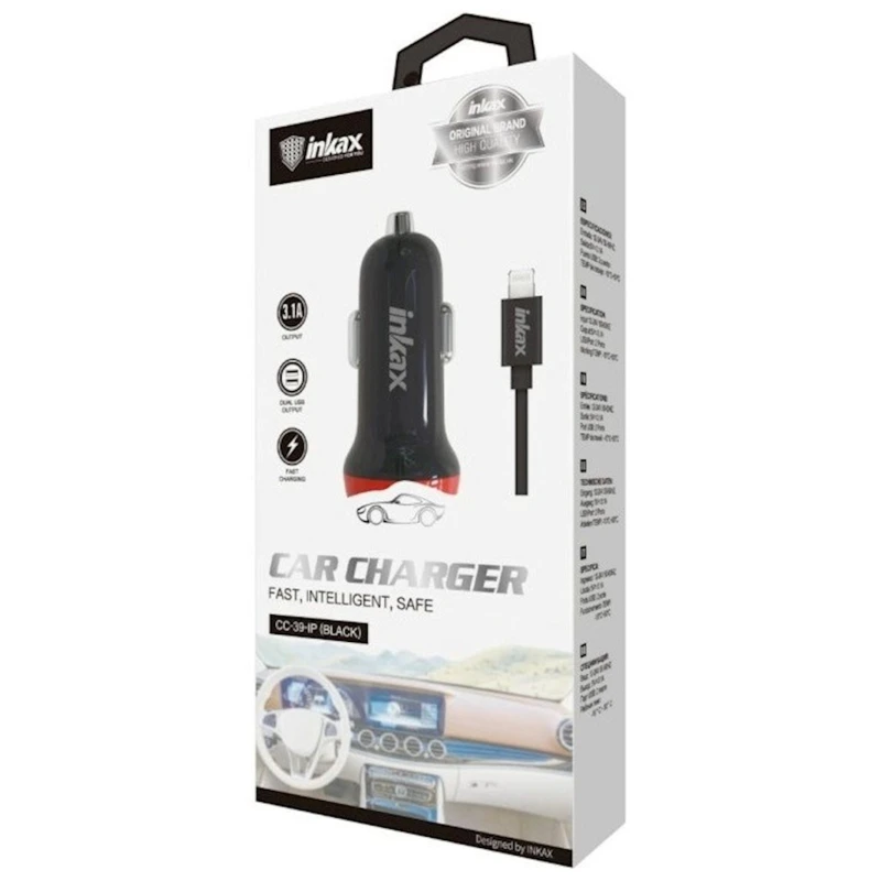 Автомобильные зарядные устройства Inkax CC-39 With Lightning Cable Black
