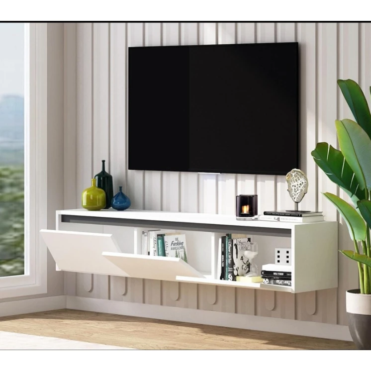 Тумба под ТВ Ev Plus ev_12116232, ЛДСП, белый, 180x30x32 см Тумба под ТВ Ev Plus ev_12116232, ЛДСП, белый, 180x30x32 см