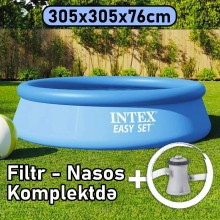 Şişmə hovuz Intex 3853TX28122, dairəvi, 305x76 sm, həcm 3853 l, mavi, filtr nasosu ilə - 3853TX28122